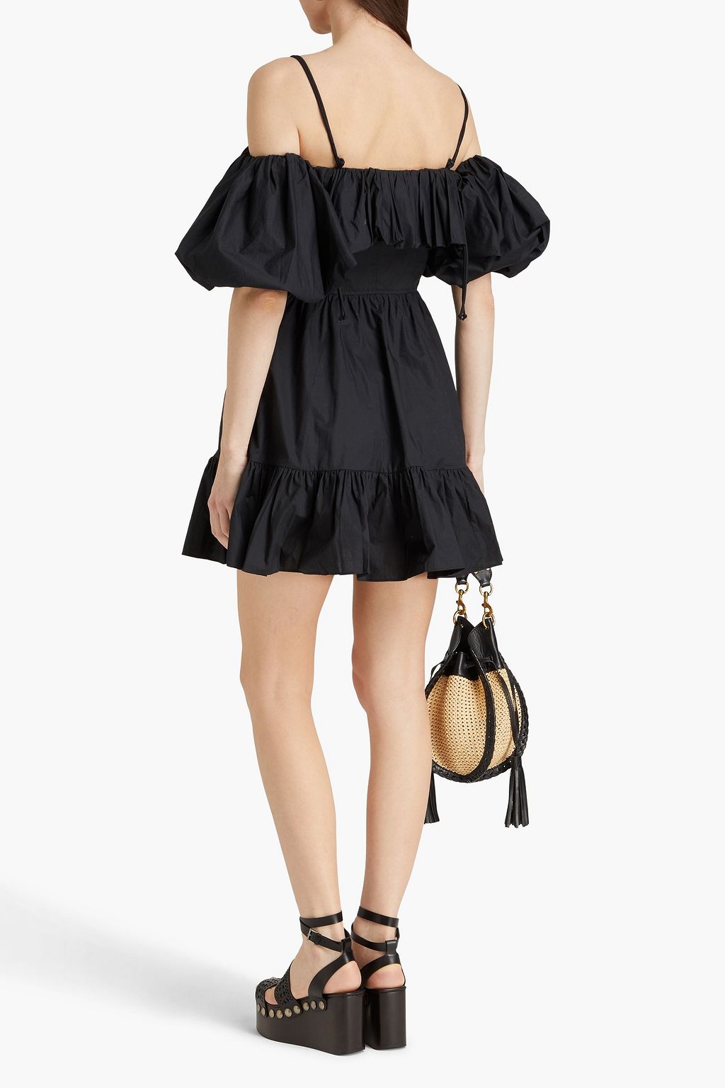 ULLA JOHNSON Lila cold-shoulder gathered cotton-poplin mini dress