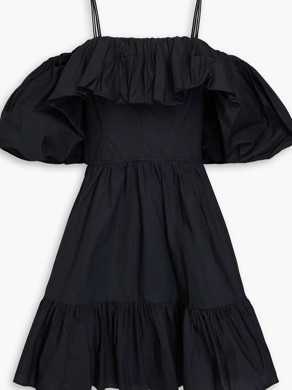 lila cold-shoulder gathered cotton-poplin mini dress