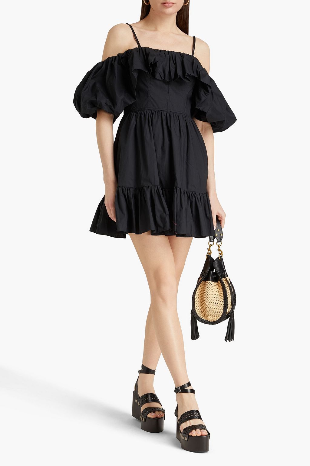 ULLA JOHNSON Lila cold-shoulder gathered cotton-poplin mini dress