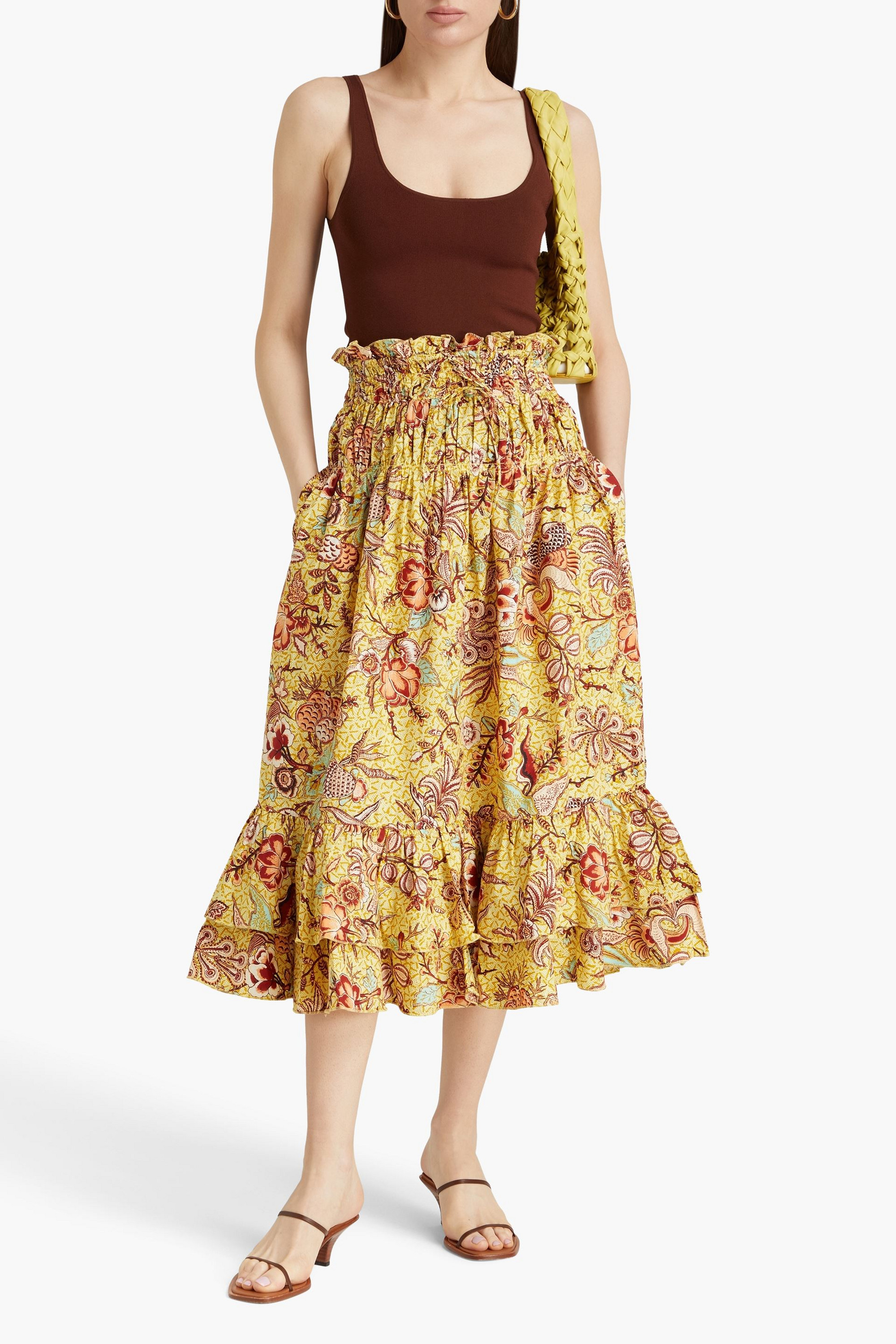 Ulla Johnson Acacia ruffled floral-print cotton-poplin midi skirt