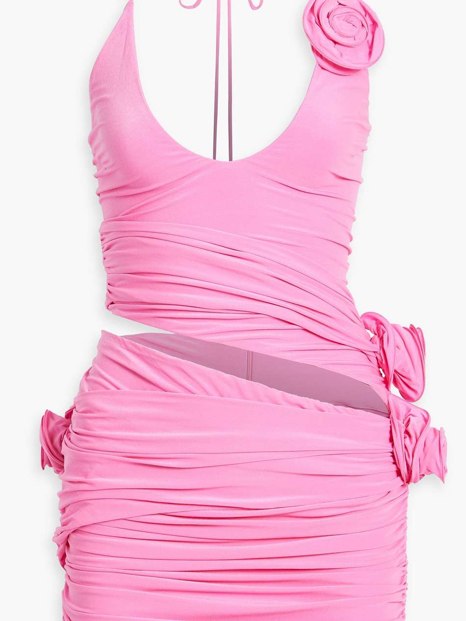 floral-appliquéd cutout stretch-jersey halterneck mini dress