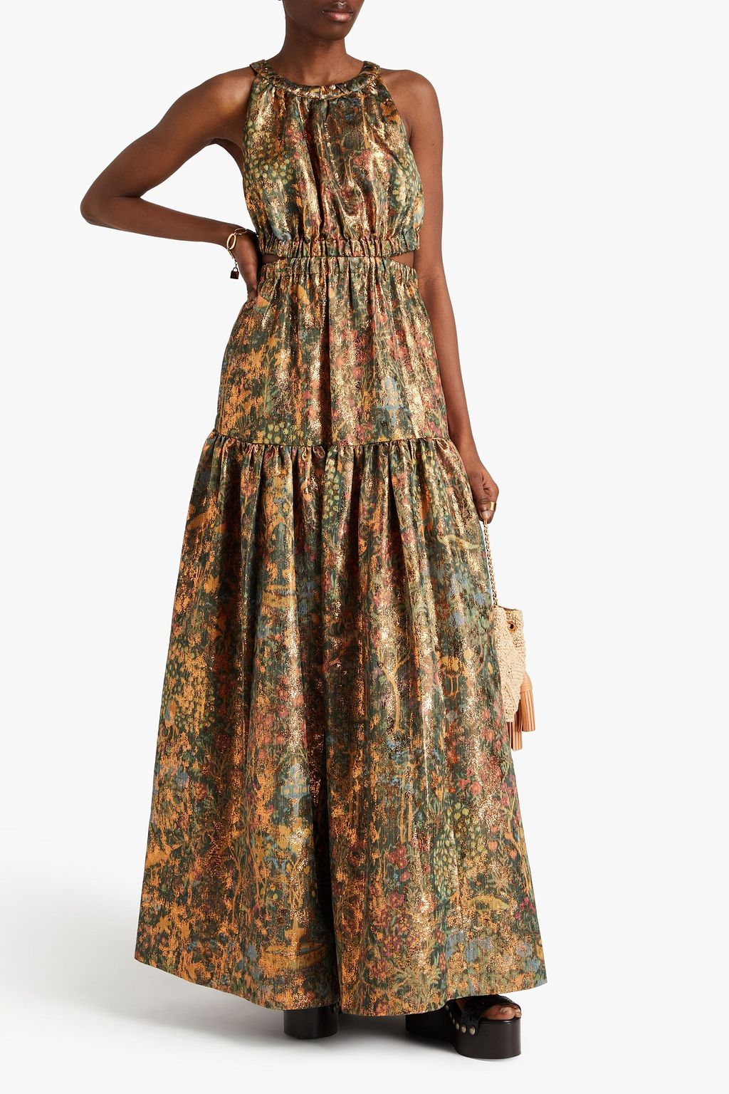 ULLA JOHNSON Cutout metallic floral-jacquard gown