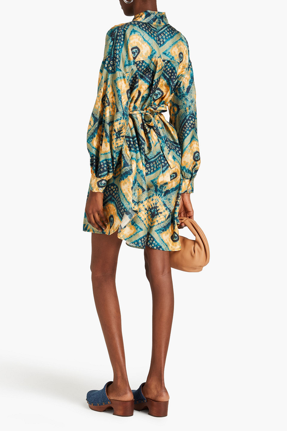 Shop Ulla Johnson Jude Printed Silk-satin Mini Shirt Dress In Saffron