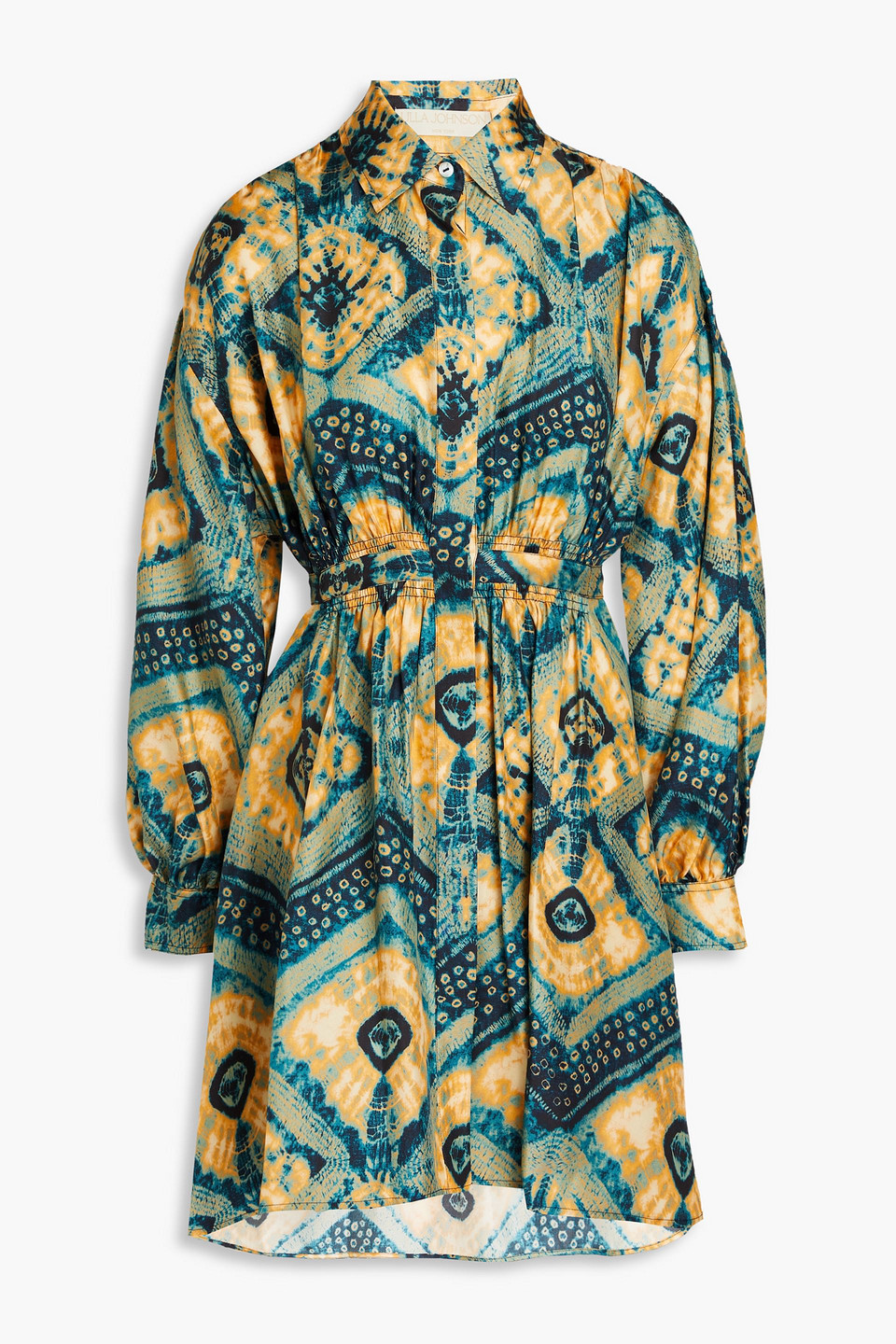 Ulla Johnson Jude Printed Silk-satin Mini Shirt Dress In Saffron