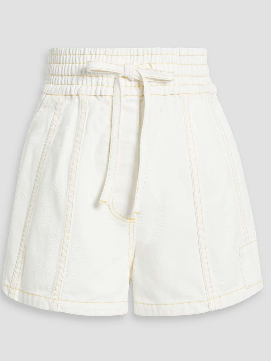 topstitched denim shorts