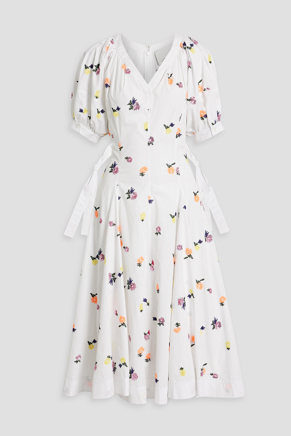 Embellished cotton-poplin midi dress