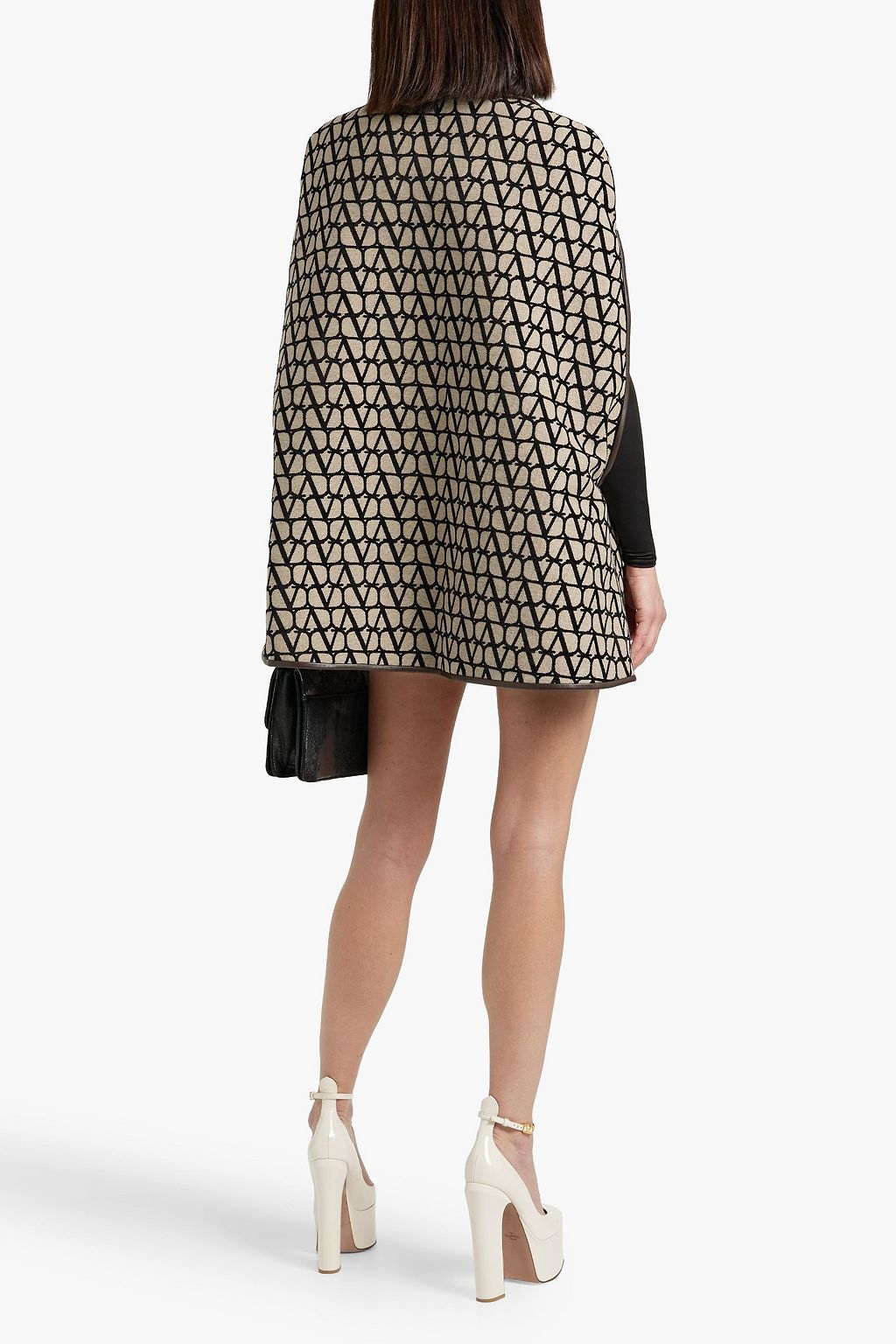 VALENTINO GARAVANI Leather-trimmed chenille-jacquard cape