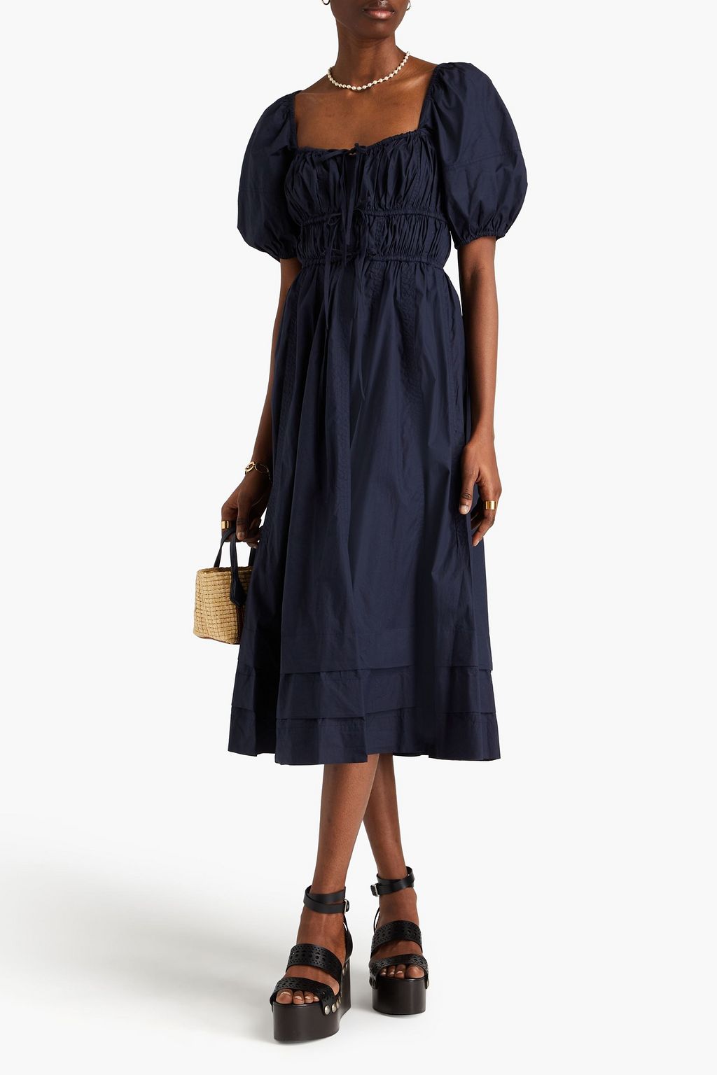 ULLA JOHNSON Palma gathered cotton-poplin midi dress