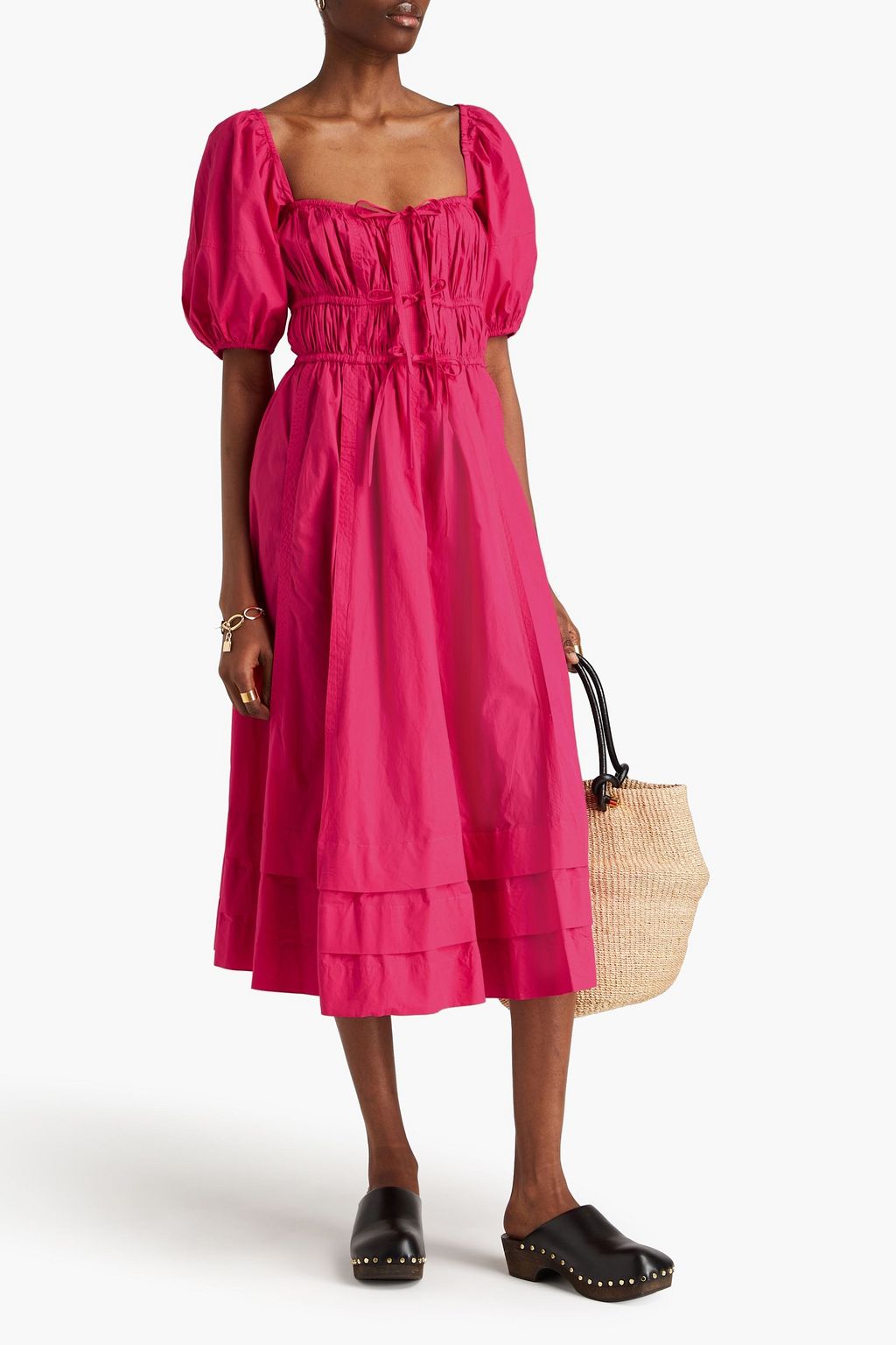 ULLA JOHNSON Palma gathered cotton-poplin midi dress | THE OUTNET