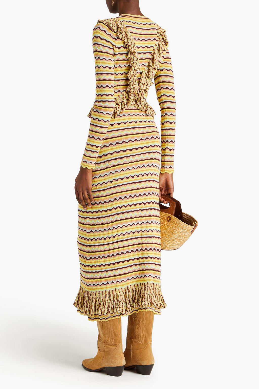 ULLA JOHNSON Ruffled crochet-knit silk and cotton-blend midi dress