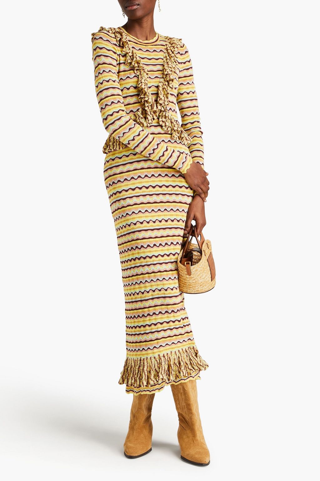 ULLA JOHNSON Ruffled crochet-knit silk and cotton-blend midi dress