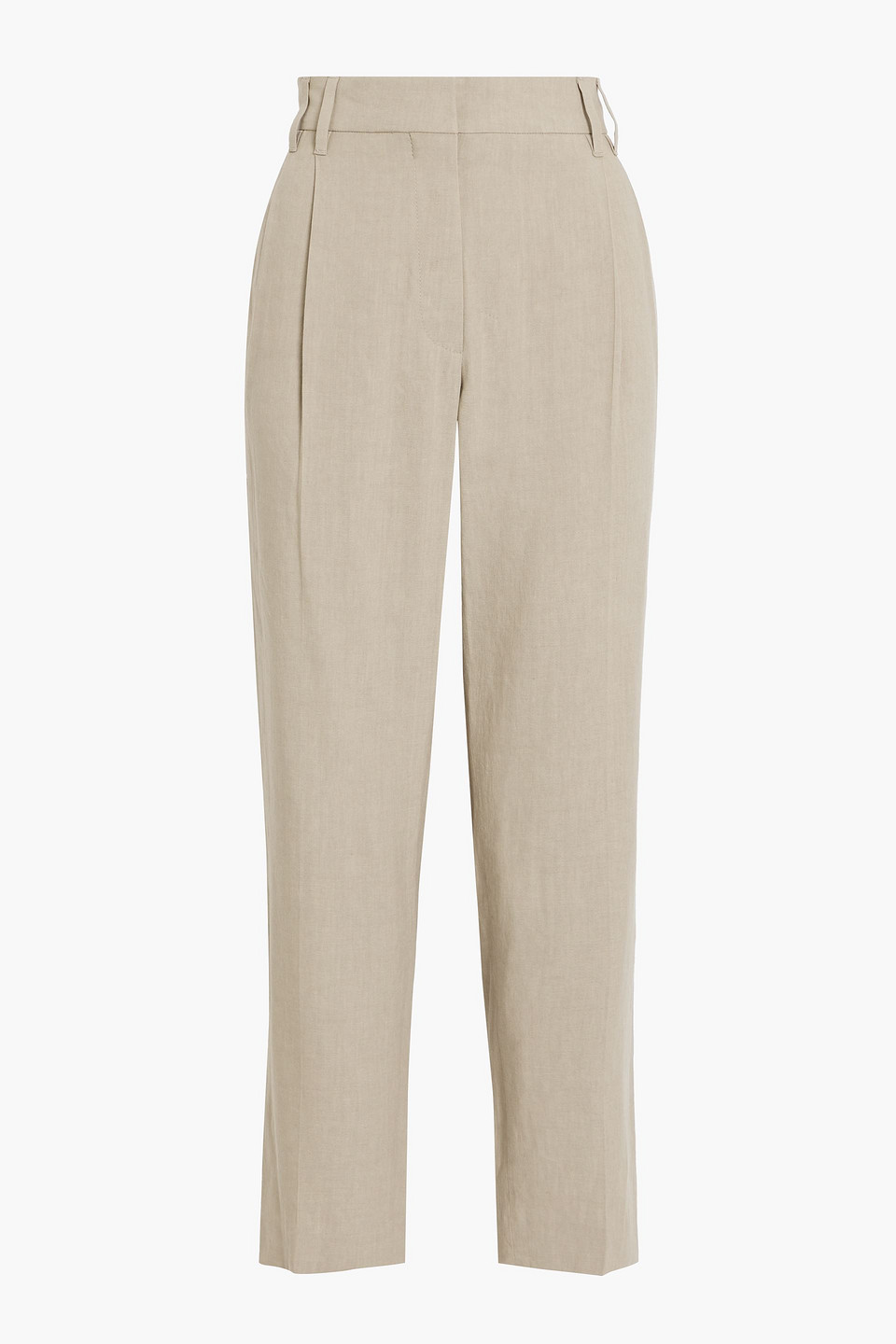 Brunello Cucinelli Bead-embellished Linen-blend Tapered Pants In Neutral