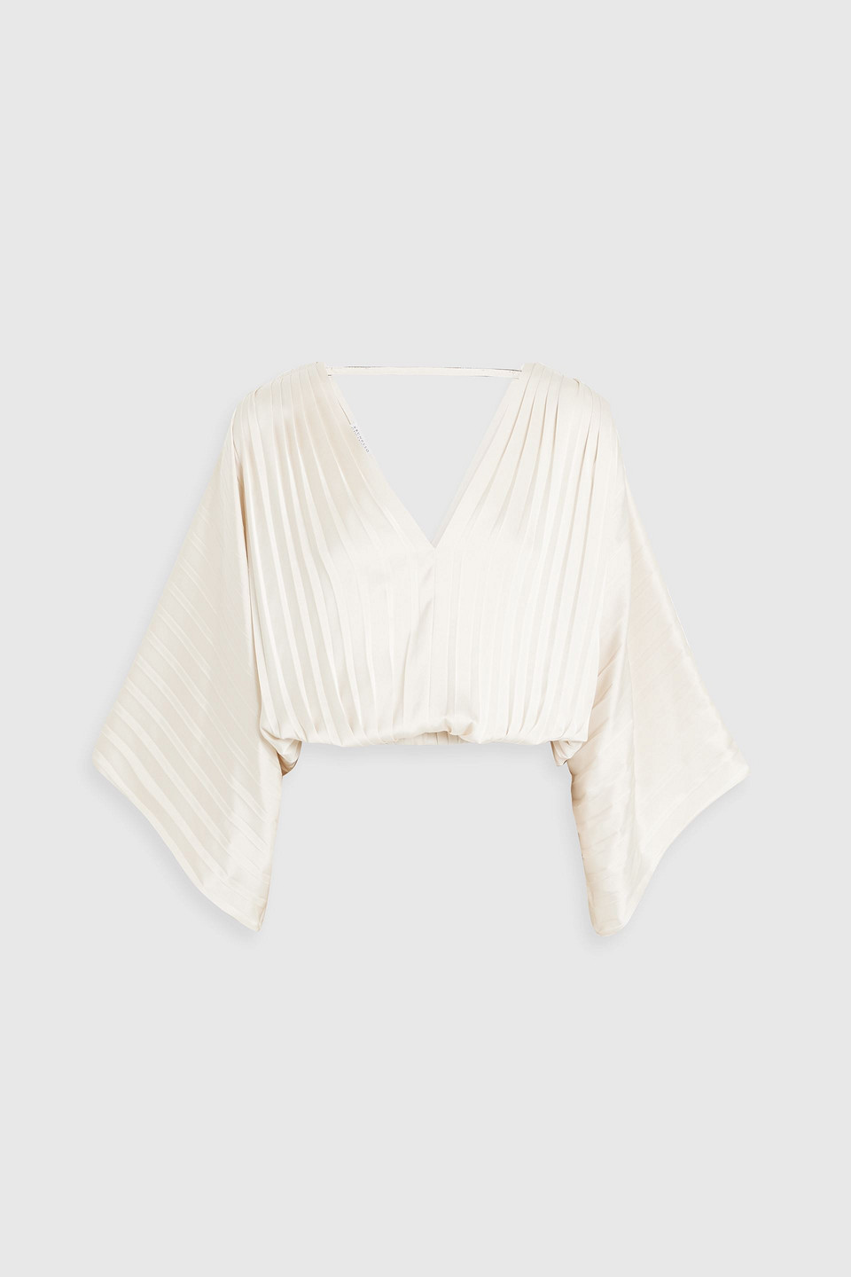 Brunello Cucinelli Bead-embellished Pleated Satin Blouse In Ivory