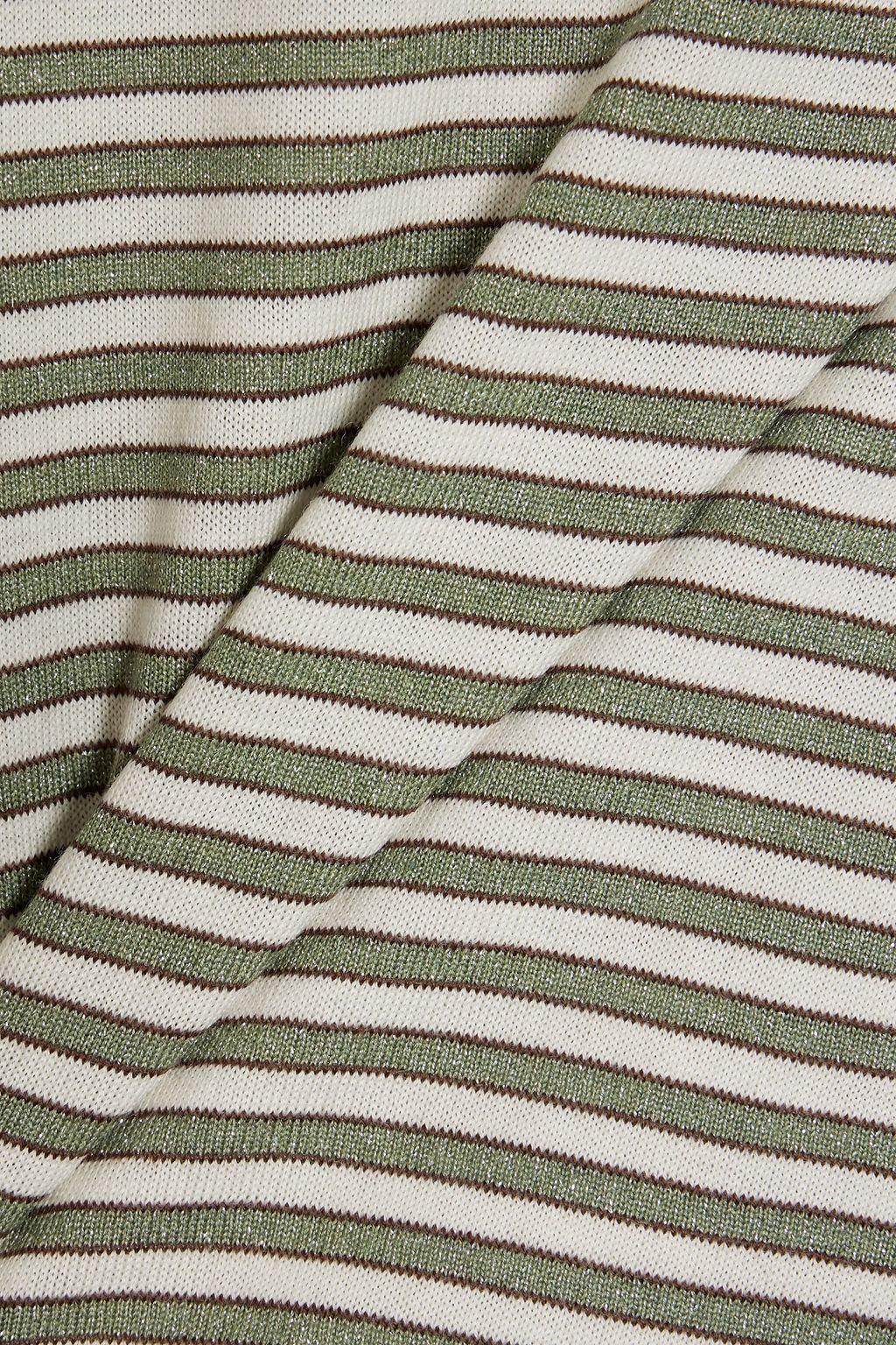 BRUNELLO CUCINELLI Bead-embellished striped cashmere-blend T-shirt
