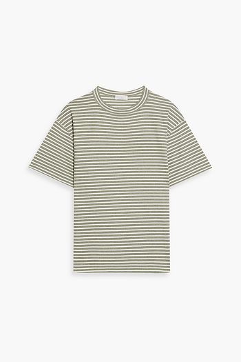 BRUNELLO CUCINELLI カシミヤ混 Tシャツ ビーズ付き ストライプ