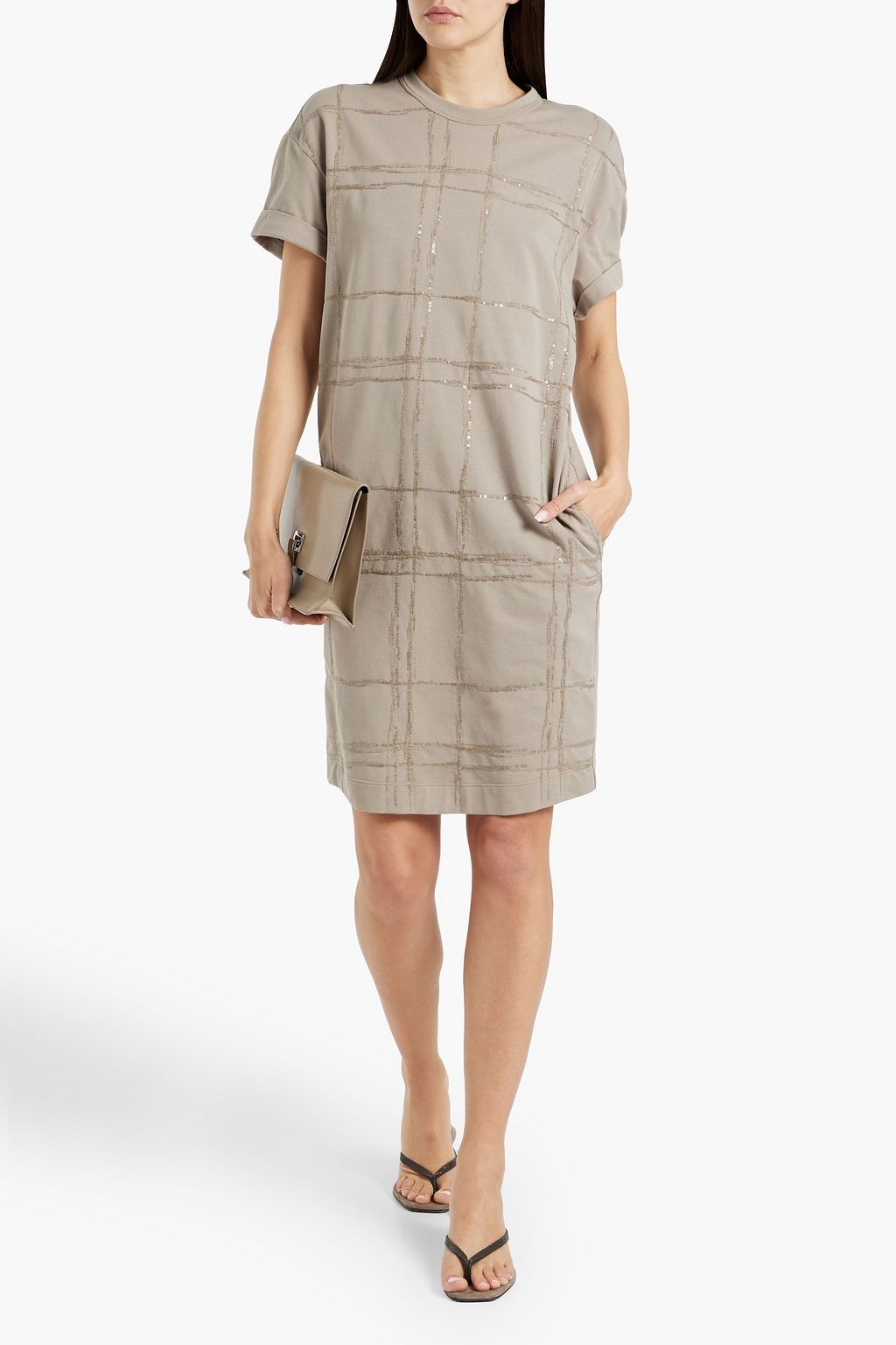 BRUNELLO CUCINELLI Embellished French cotton-blend terry dress