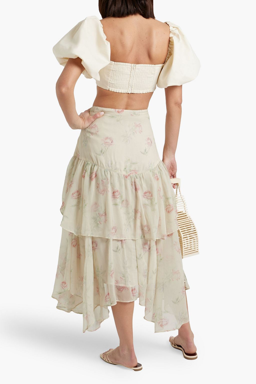 LOVESHACKFANCY Alex ruffled floral-print georgette midi skirt