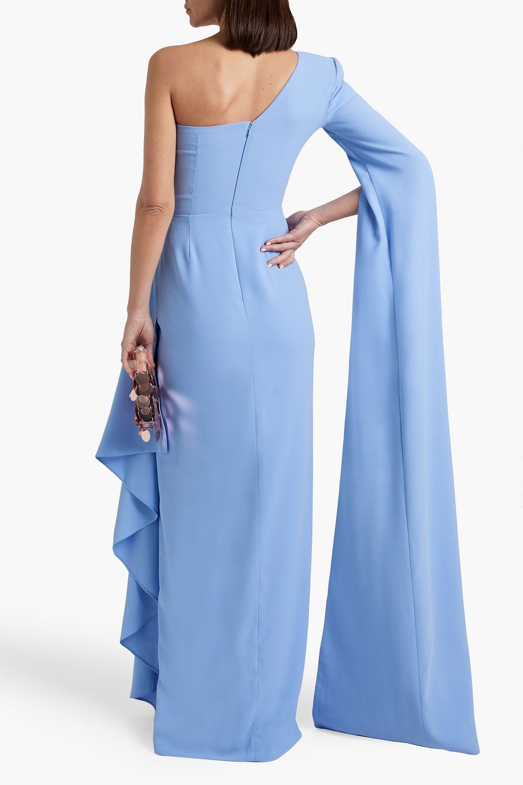 RHEA COSTA One-shoulder draped crepe gown