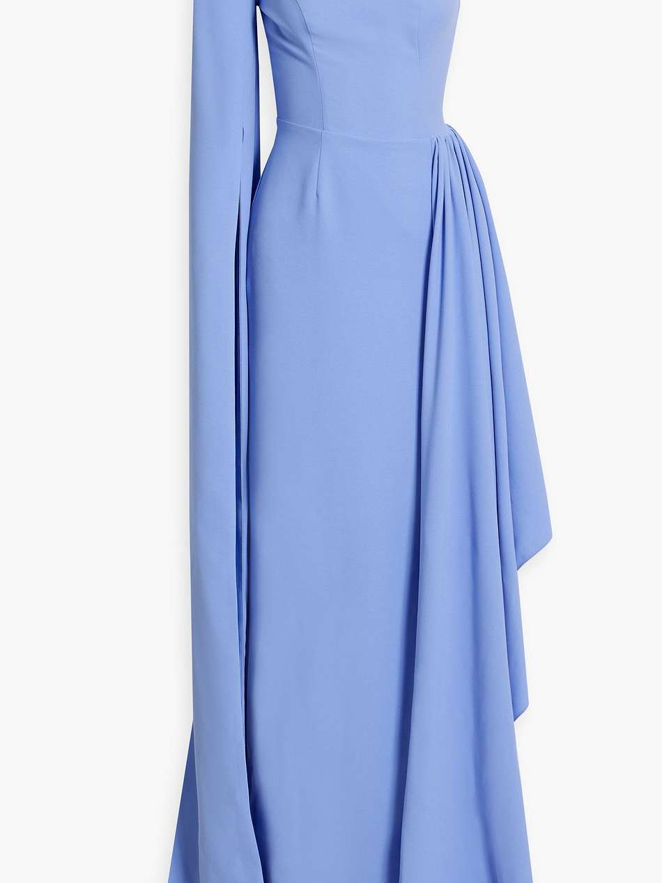 one-shoulder draped crepe gown