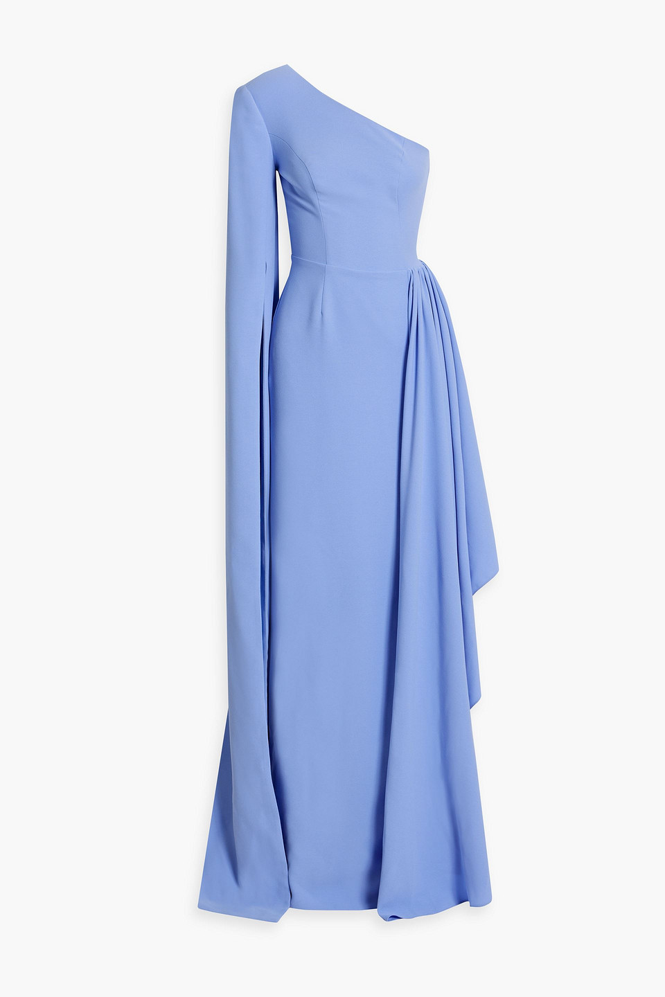 Rhea Costa One-shoulder Draped Crepe Gown In Light Blue