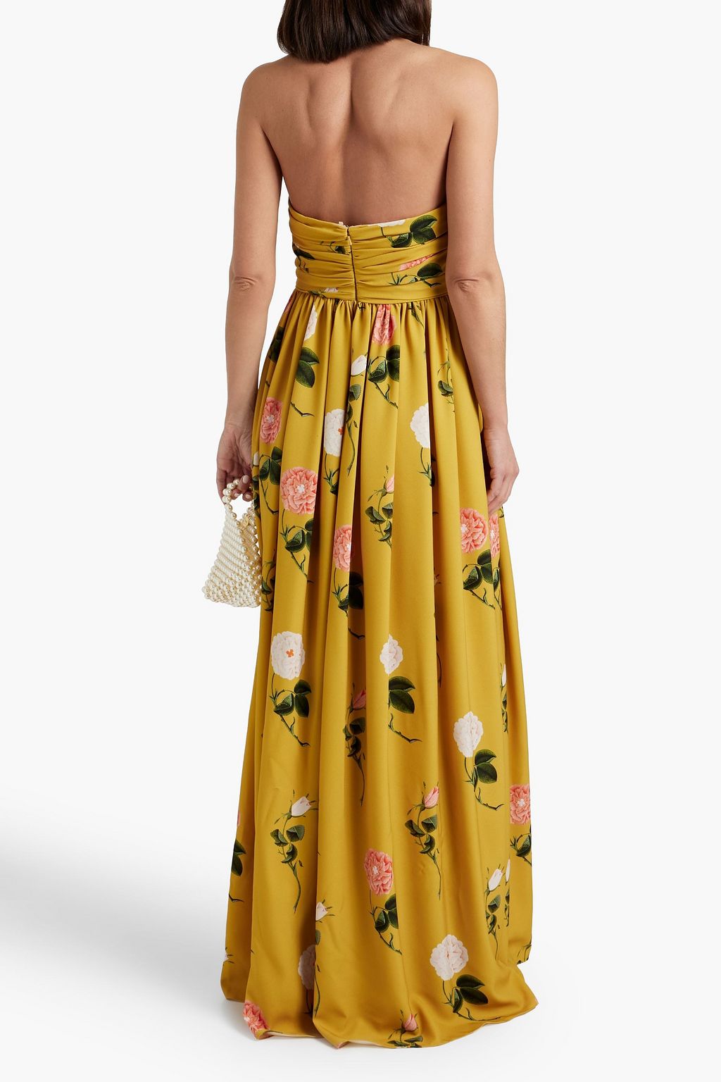 OSCAR DE LA RENTA Strapless floral-print crepe gown