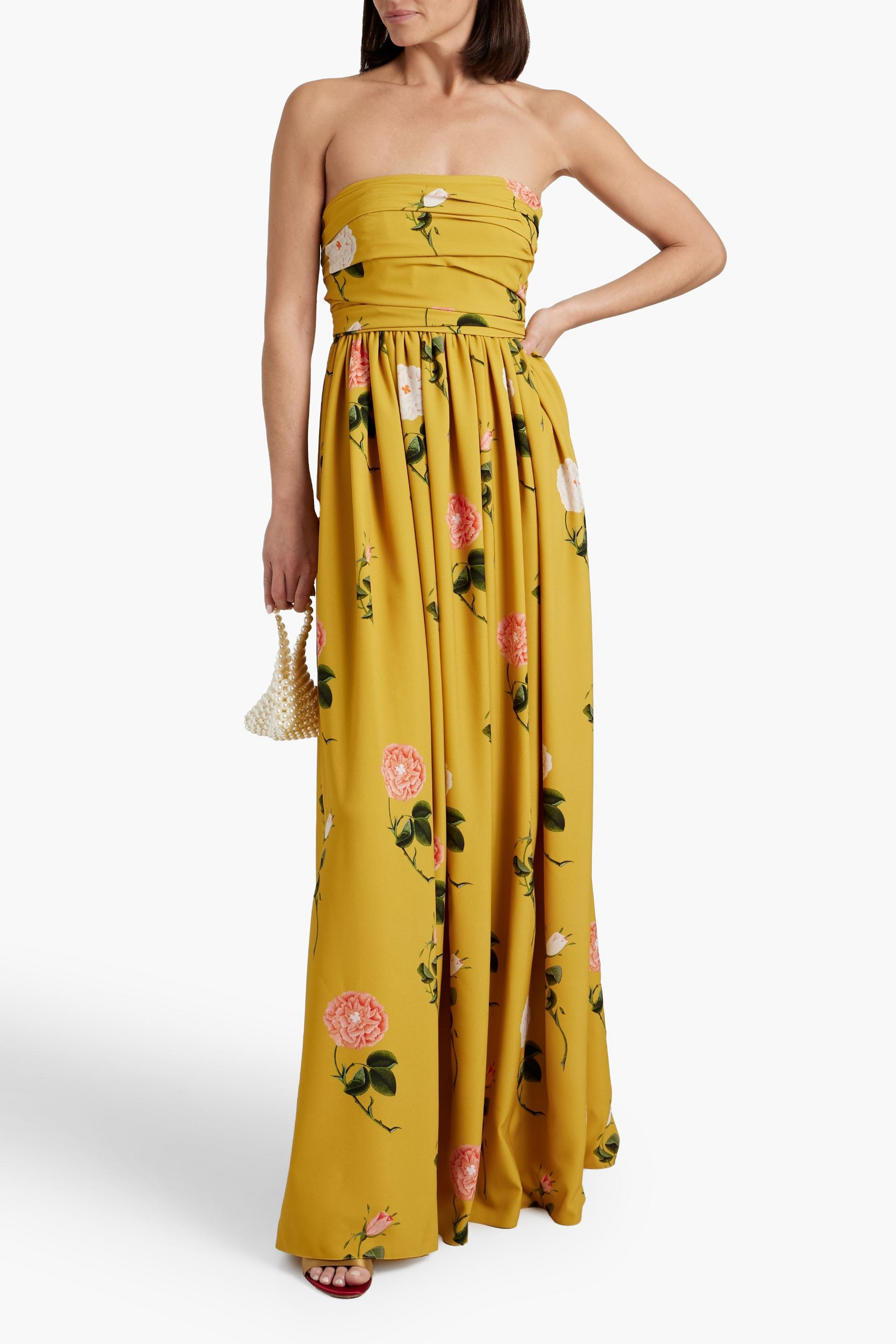Oscar de la Renta Strapless floral-print crepe gown