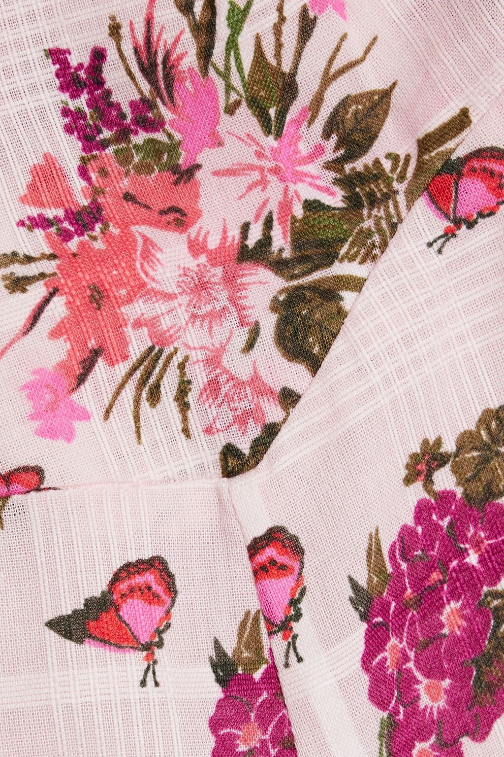 LOVESHACKFANCY Ruched printed cotton-jaquard midi dress