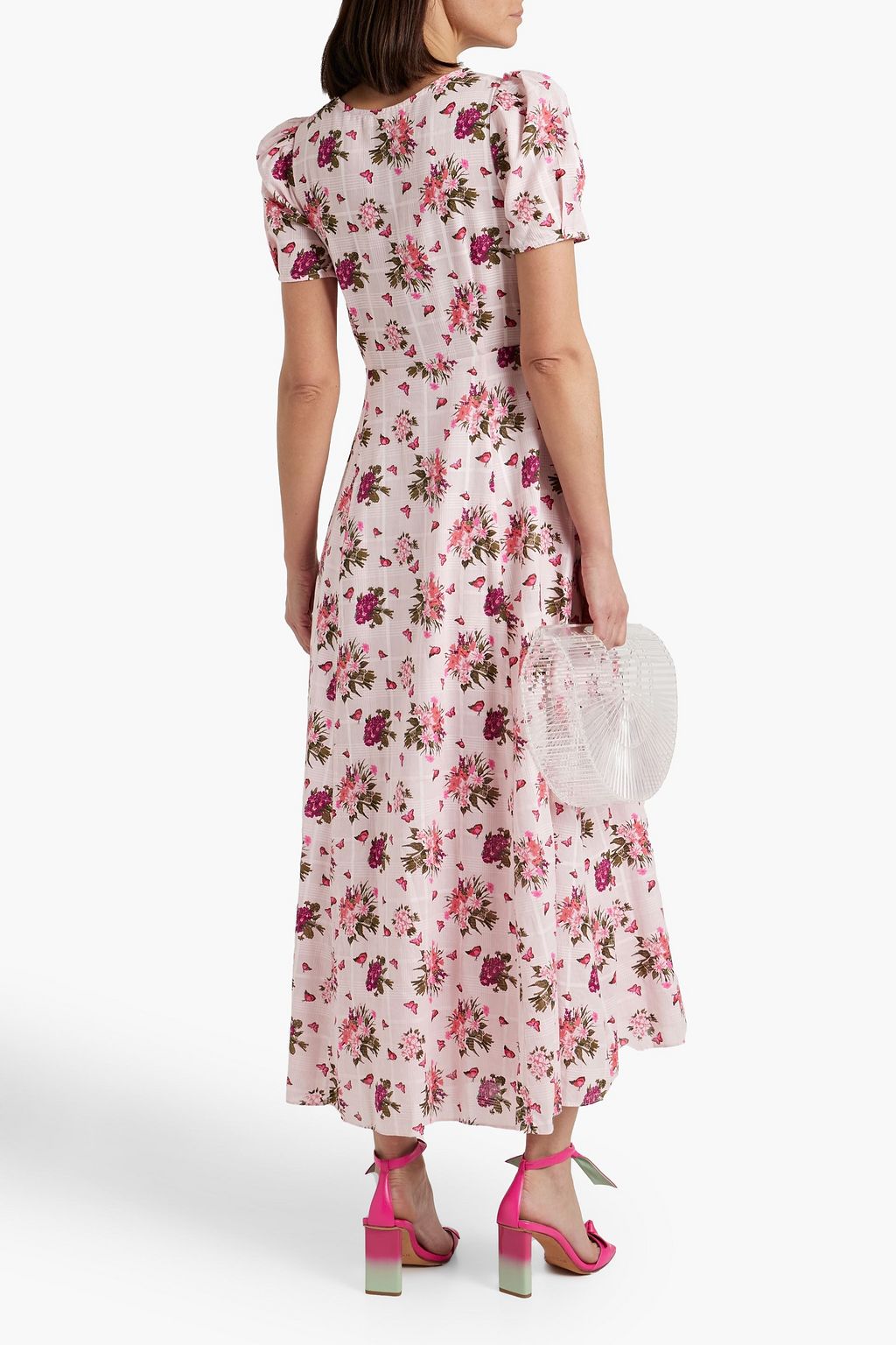 LOVESHACKFANCY Ruched printed cotton-jaquard midi dress