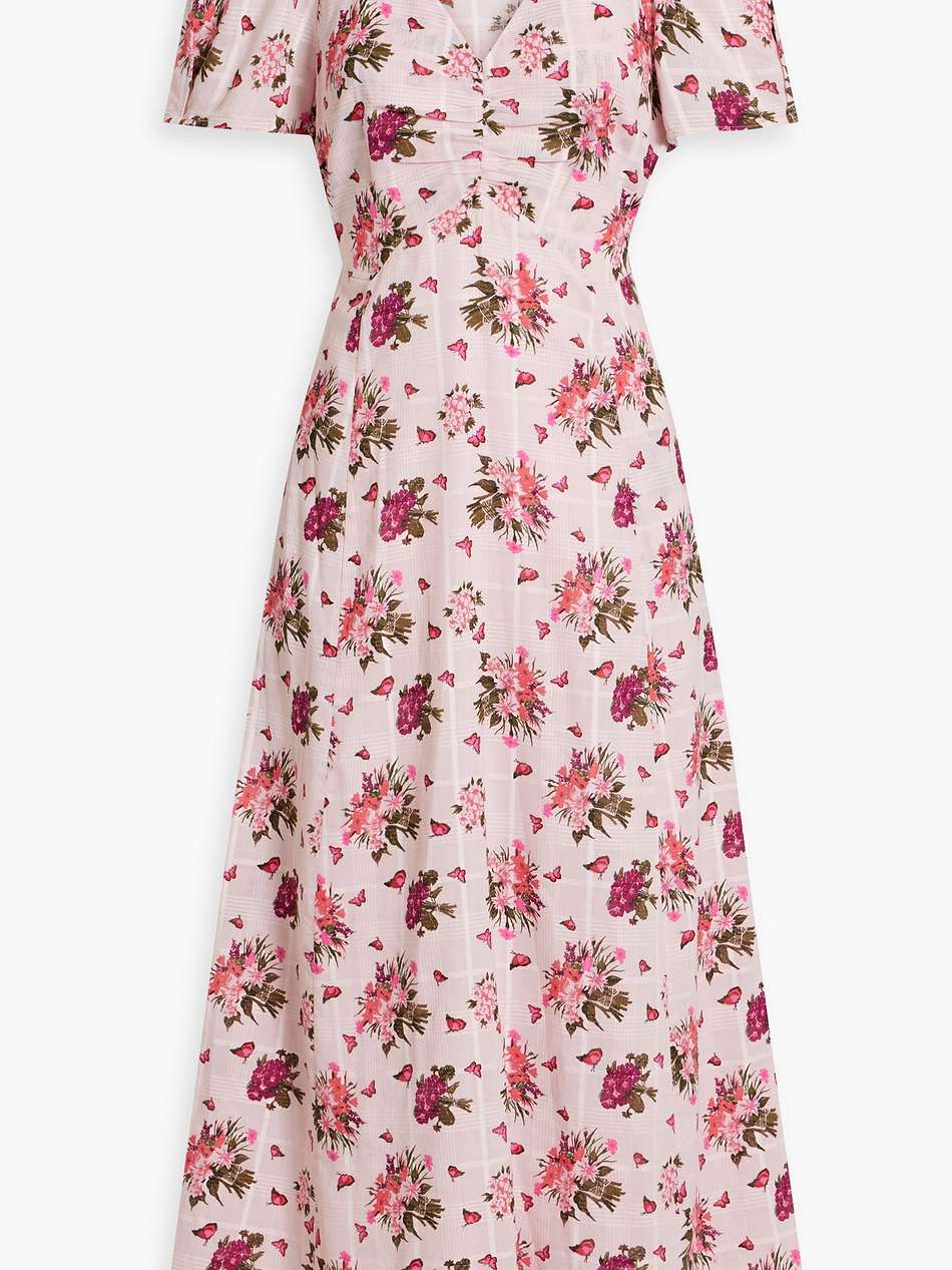 ruched printed cotton-jaquard midi dress