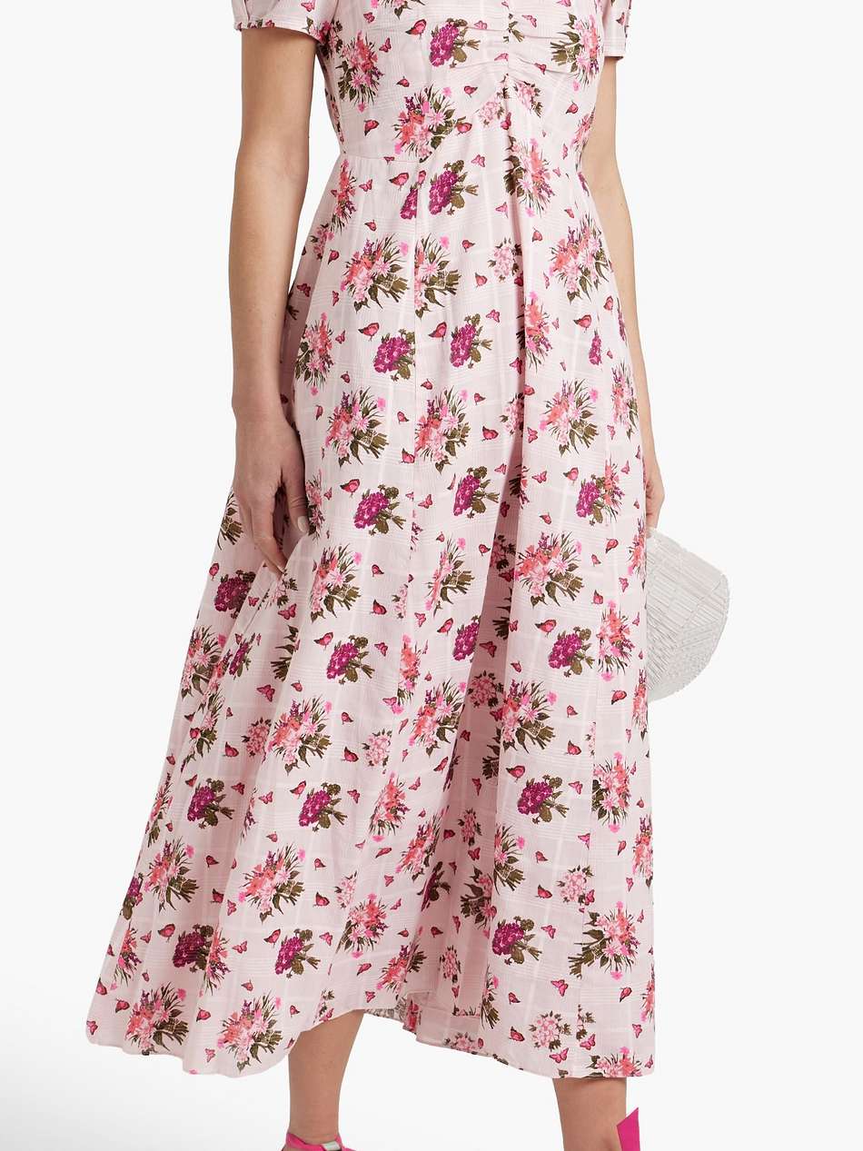 ruched printed cotton-jaquard midi dress