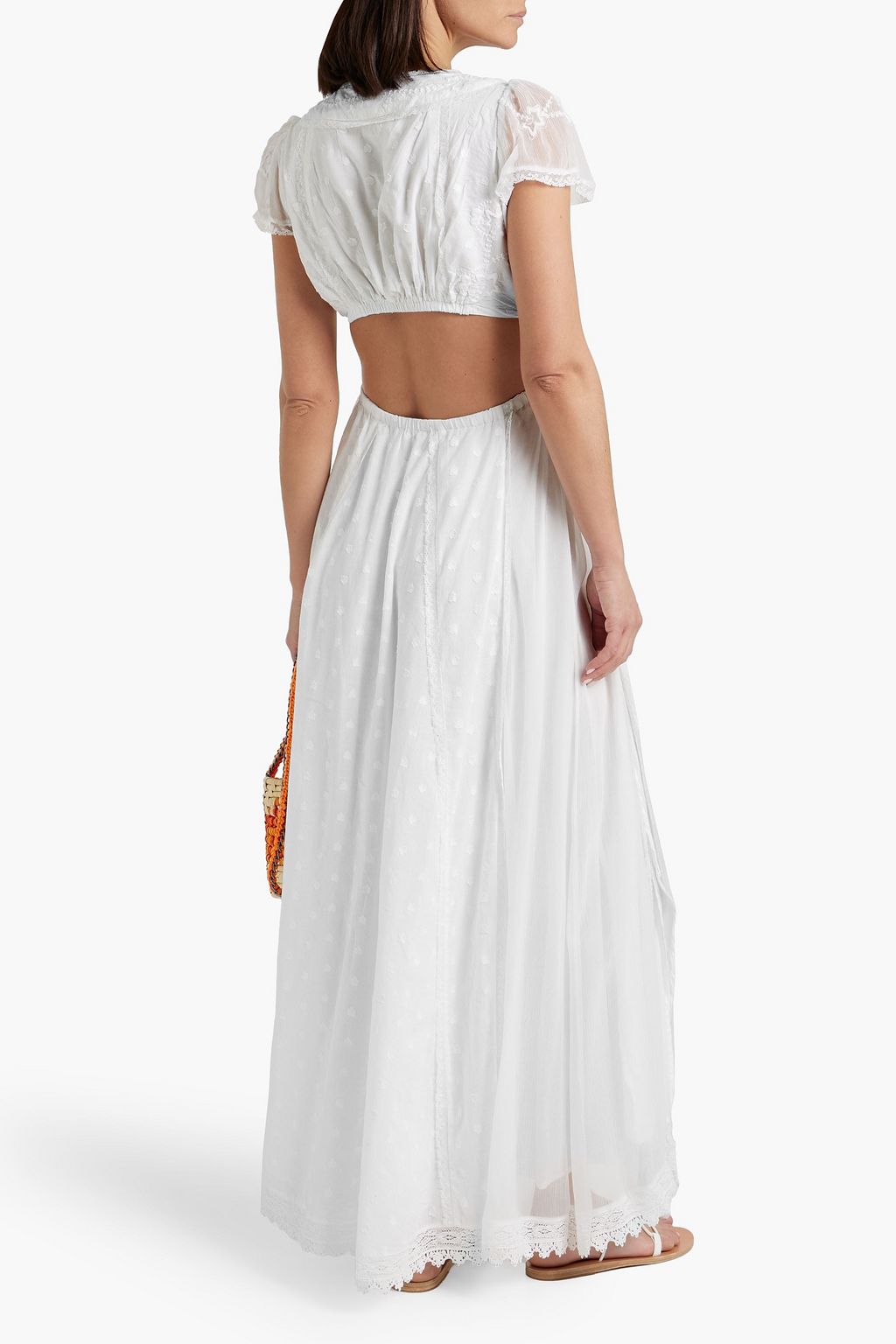 LOVESHACKFANCY Cutout fil coupé cotton-gauze and georgette maxi dress
