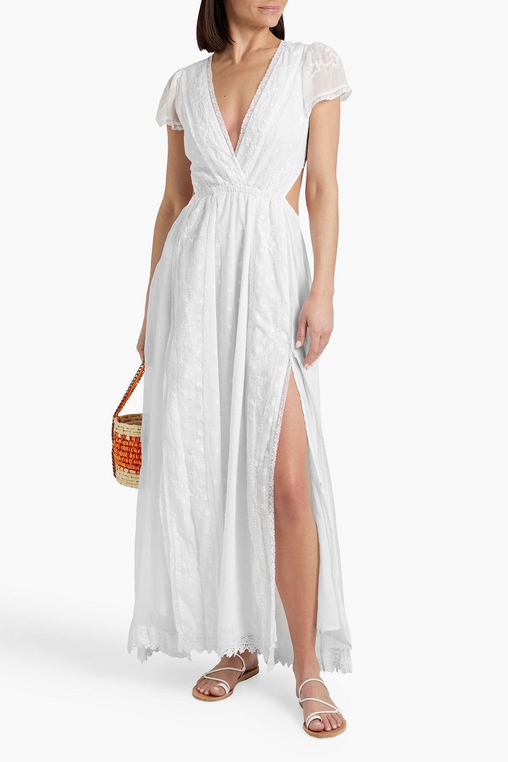 LOVESHACKFANCY Cutout fil coupé cotton-gauze and georgette maxi dress