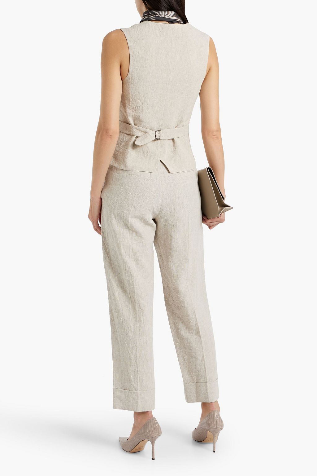 BRUNELLO CUCINELLI Checked linen-jacquard straight-leg pants