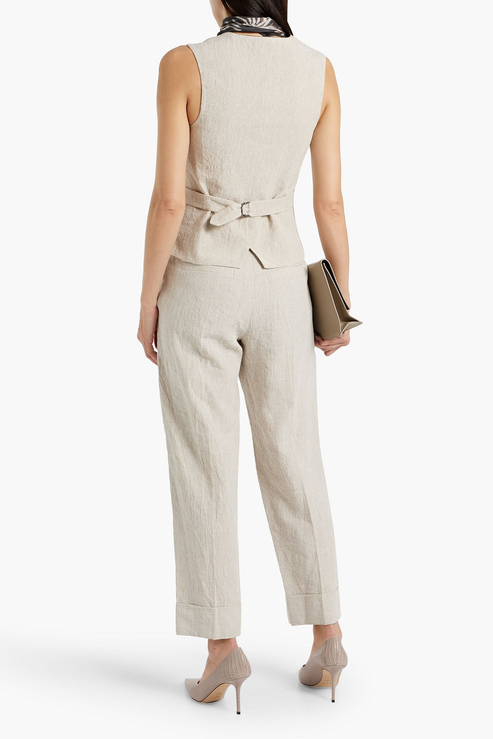 Shop Brunello Cucinelli Checked Linen-jacquard Straight-leg Pants In Beige