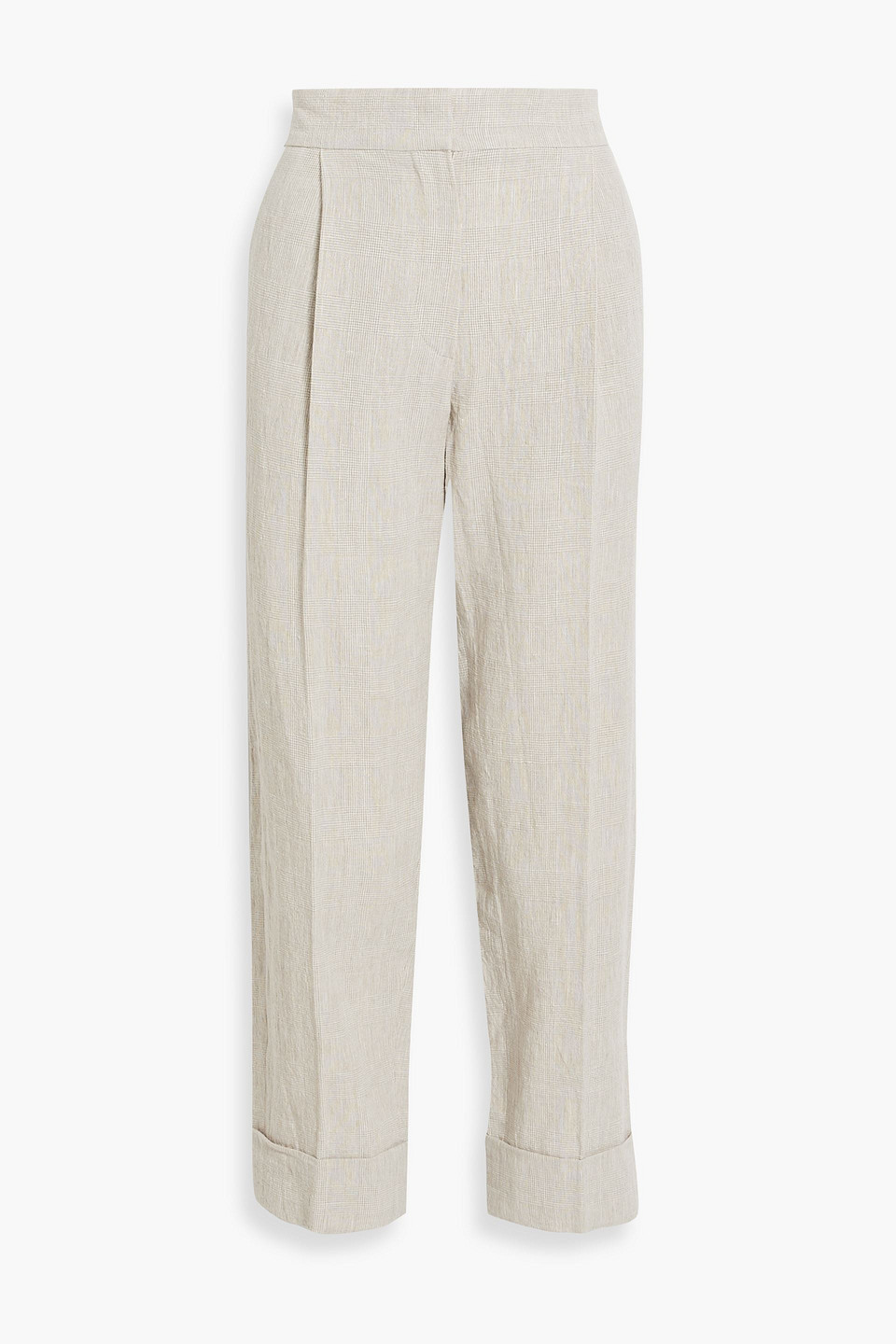 Brunello Cucinelli Checked Linen-jacquard Straight-leg Pants In Beige