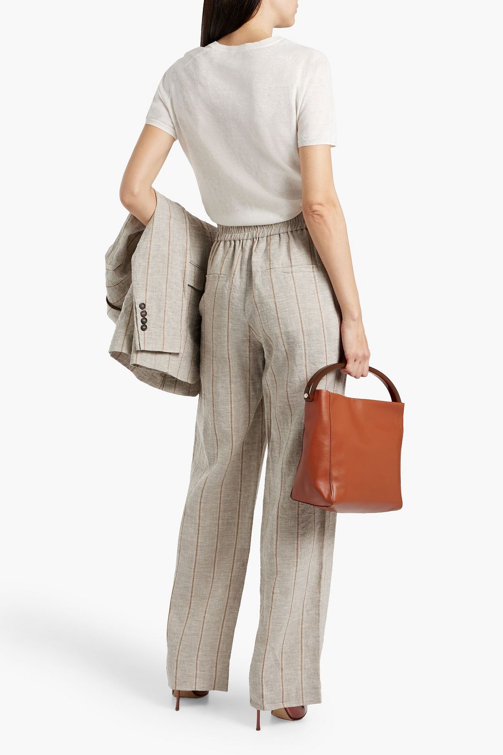 BRUNELLO CUCINELLI Metallic striped linen wide-leg pants
