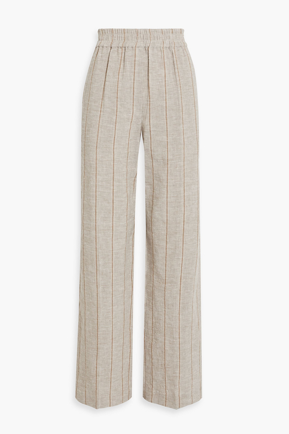 Brunello Cucinelli Metallic Striped Linen Wide-leg Pants In Mushroom