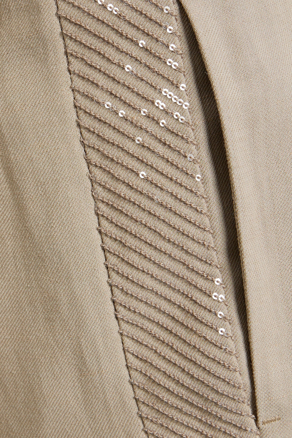 Shop Brunello Cucinelli Sequin-embellished Embroidered Twill Wide-leg Pants In Sand