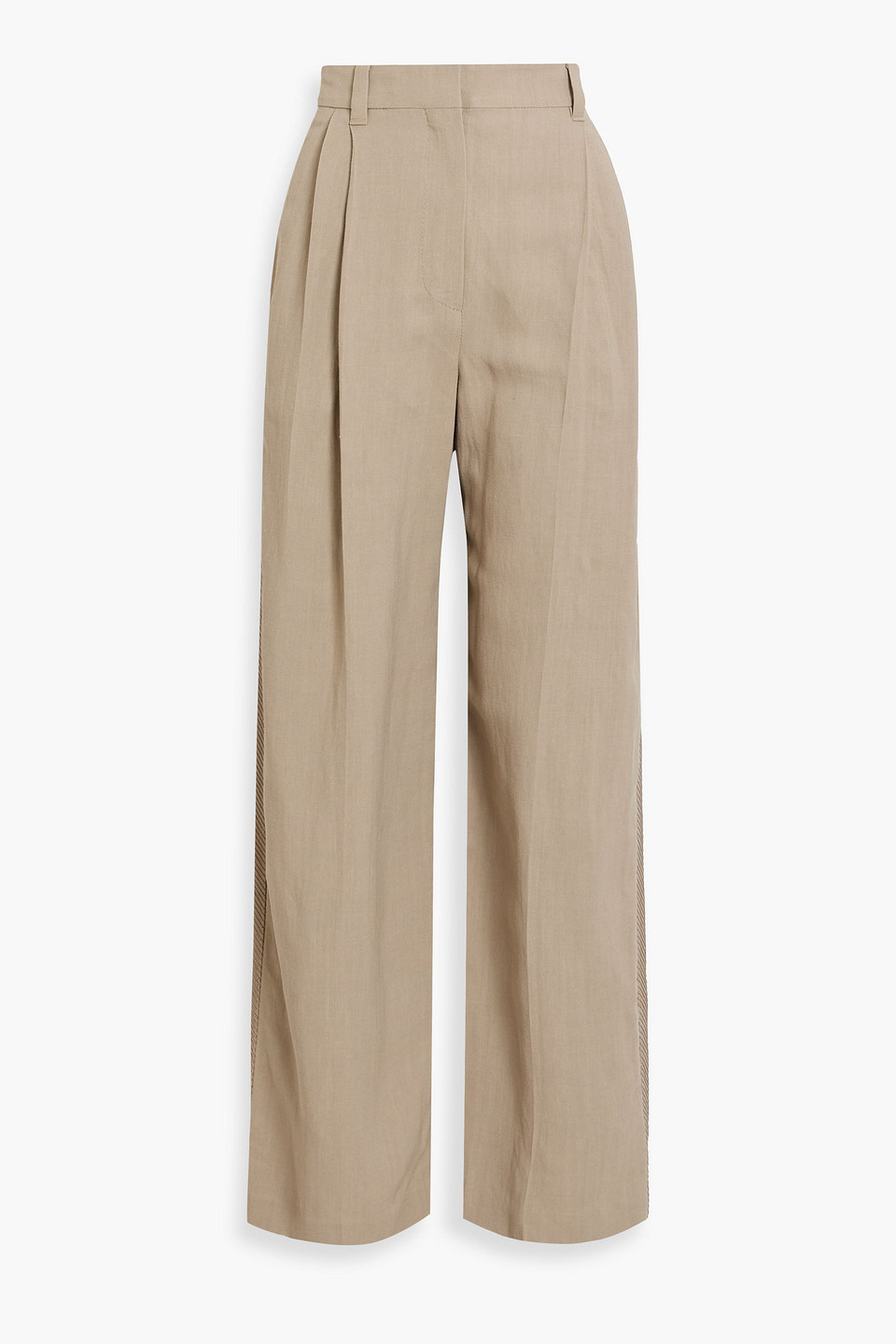 Brunello Cucinelli Sequin-embellished Embroidered Twill Wide-leg Pants In Sand