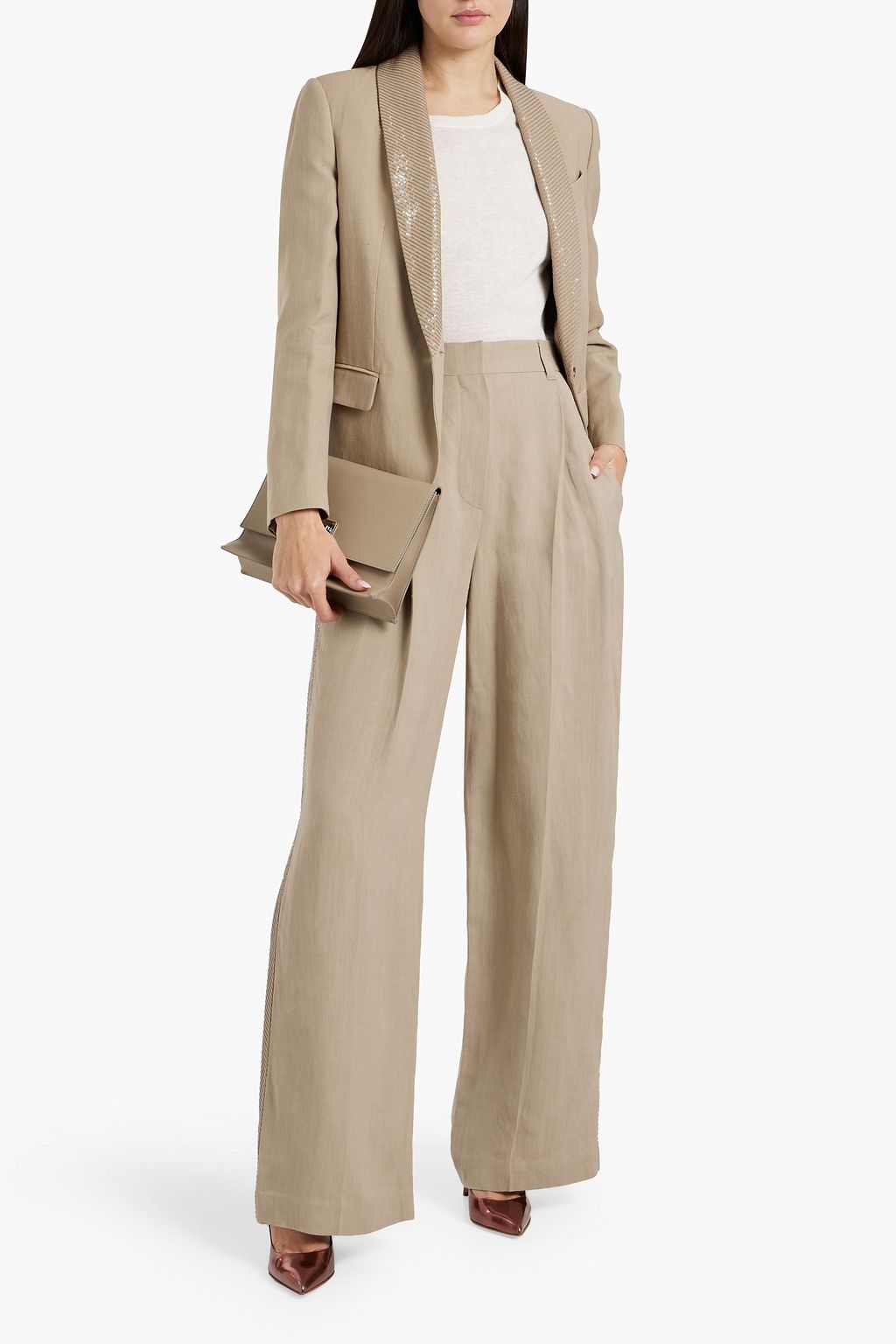 BRUNELLO CUCINELLI Sequin-embellished embroidered twill wide-leg pants
