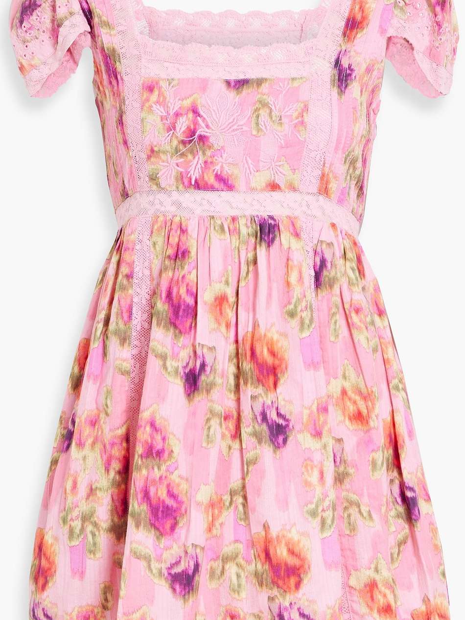 embroidered floral-print cotton mini dress