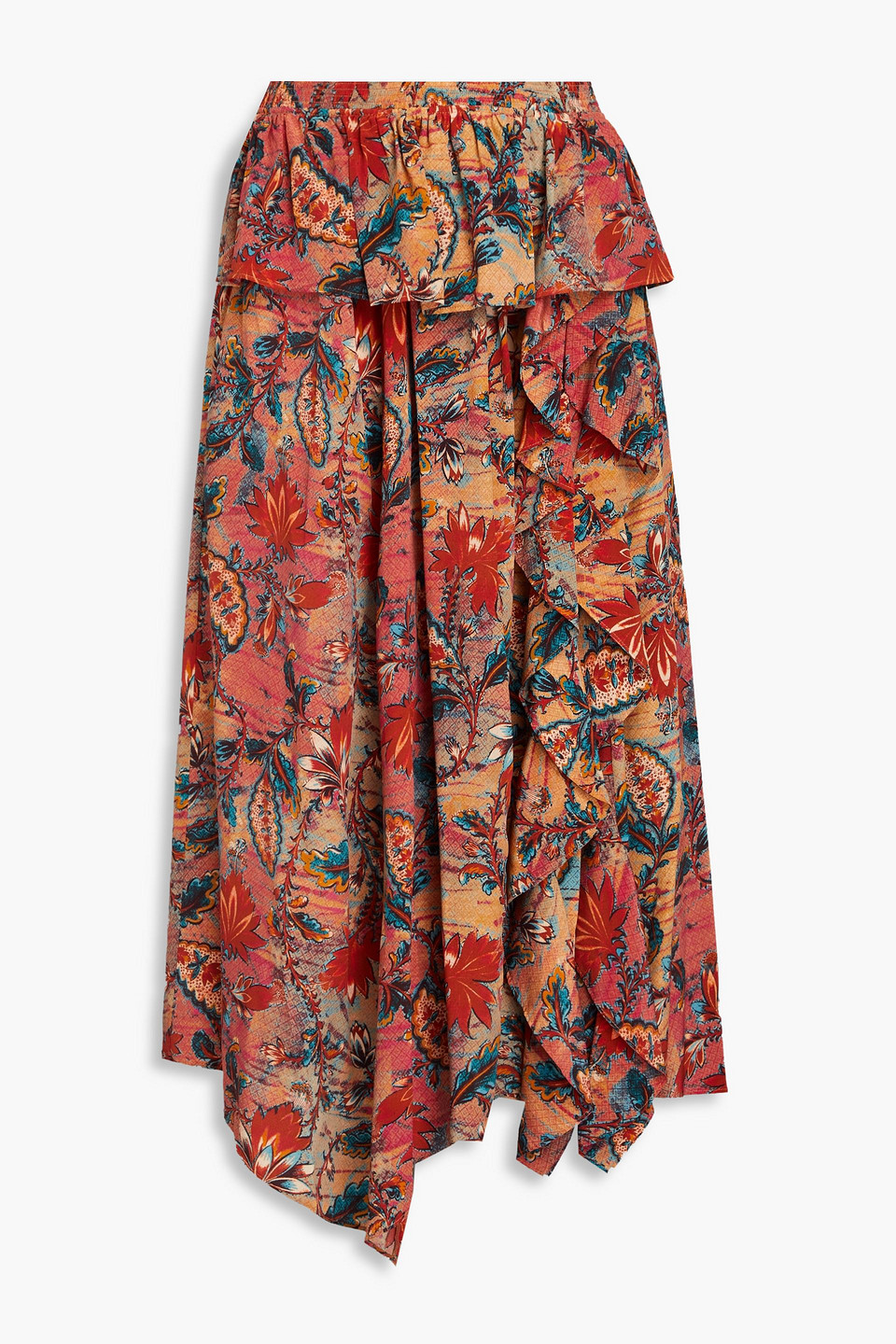 Ursa ruffled floral-print silk crepe de chine midi skirt