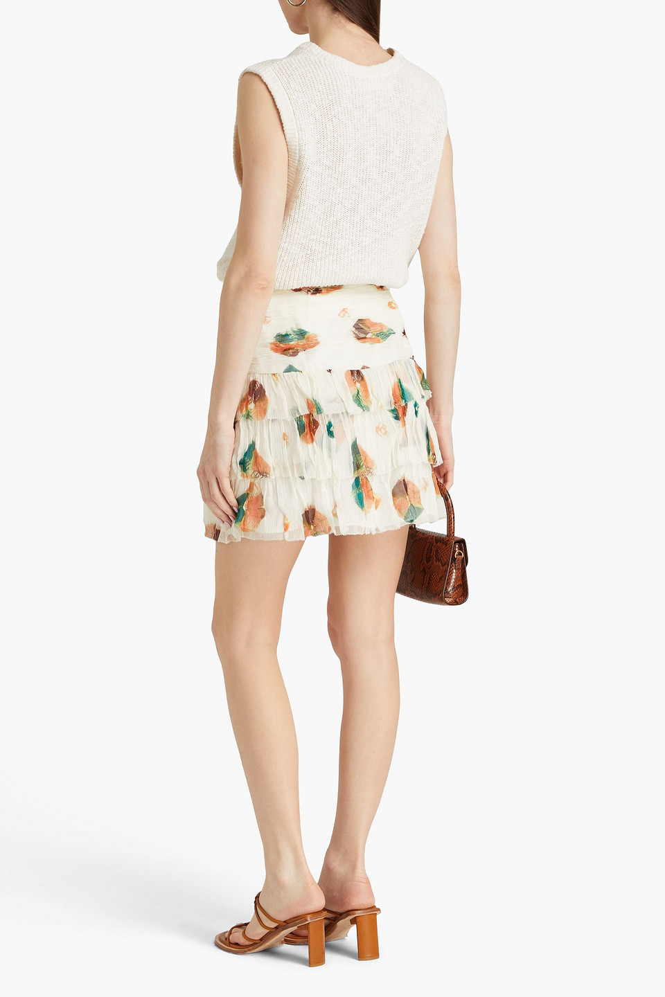 Shop Ulla Johnson Ella Tiered Printed Silk-crepon Mini Skirt In Weiss