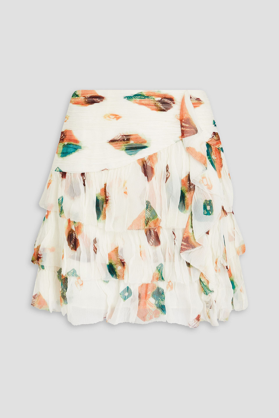 Ella tiered printed silk-crepon mini skirt