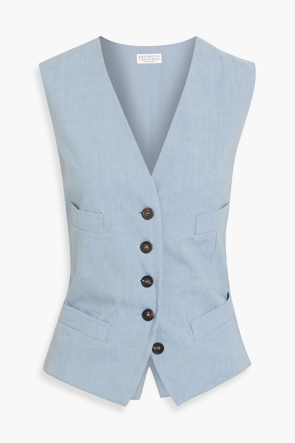 Brunello Cucinelli Bead-embellished Linen-blend Vest In Light Blue