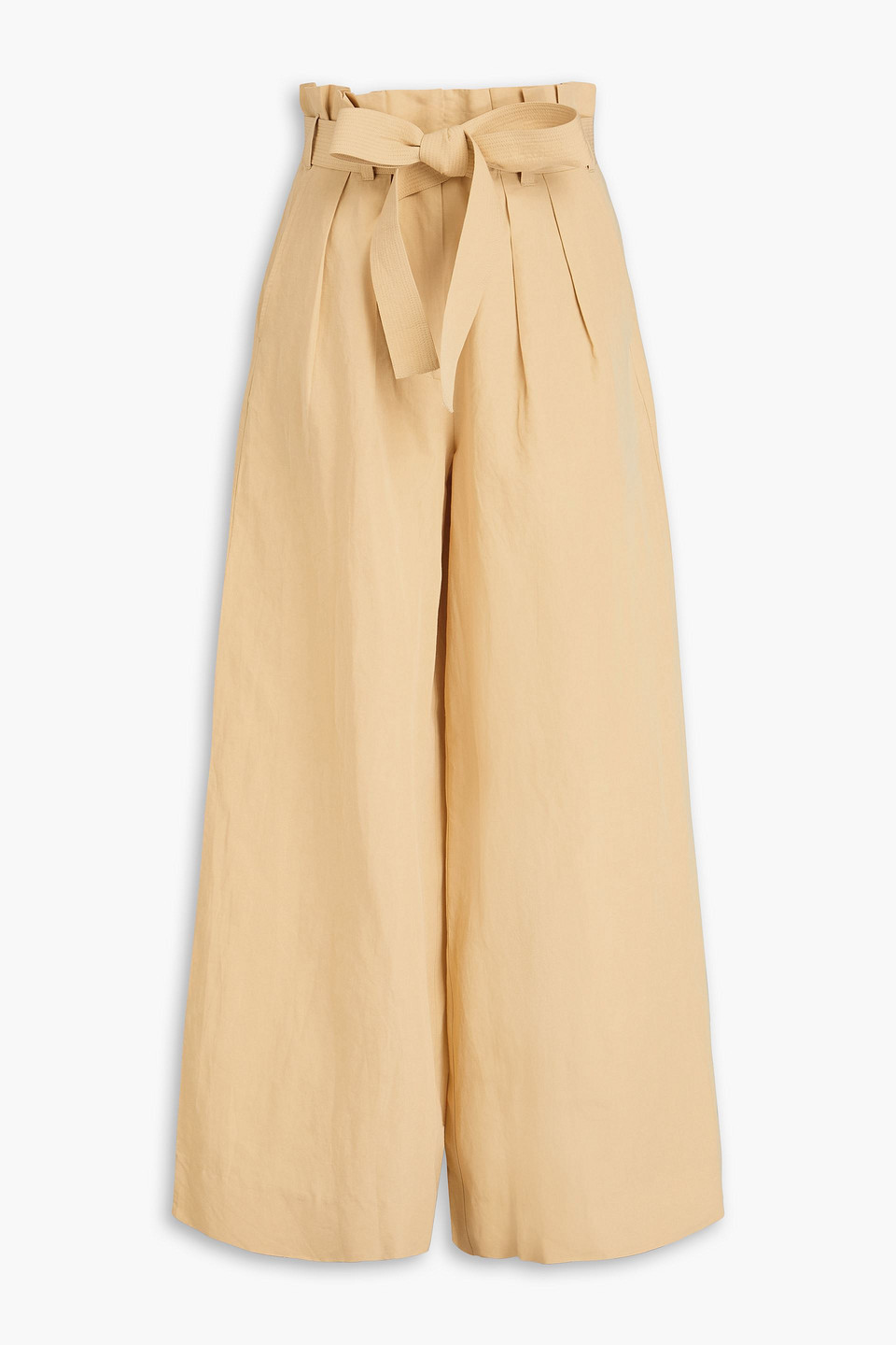 Ulla Johnson Gitana Belted Cotton, Linen And Silk-blend Wide-leg Pants In Sand