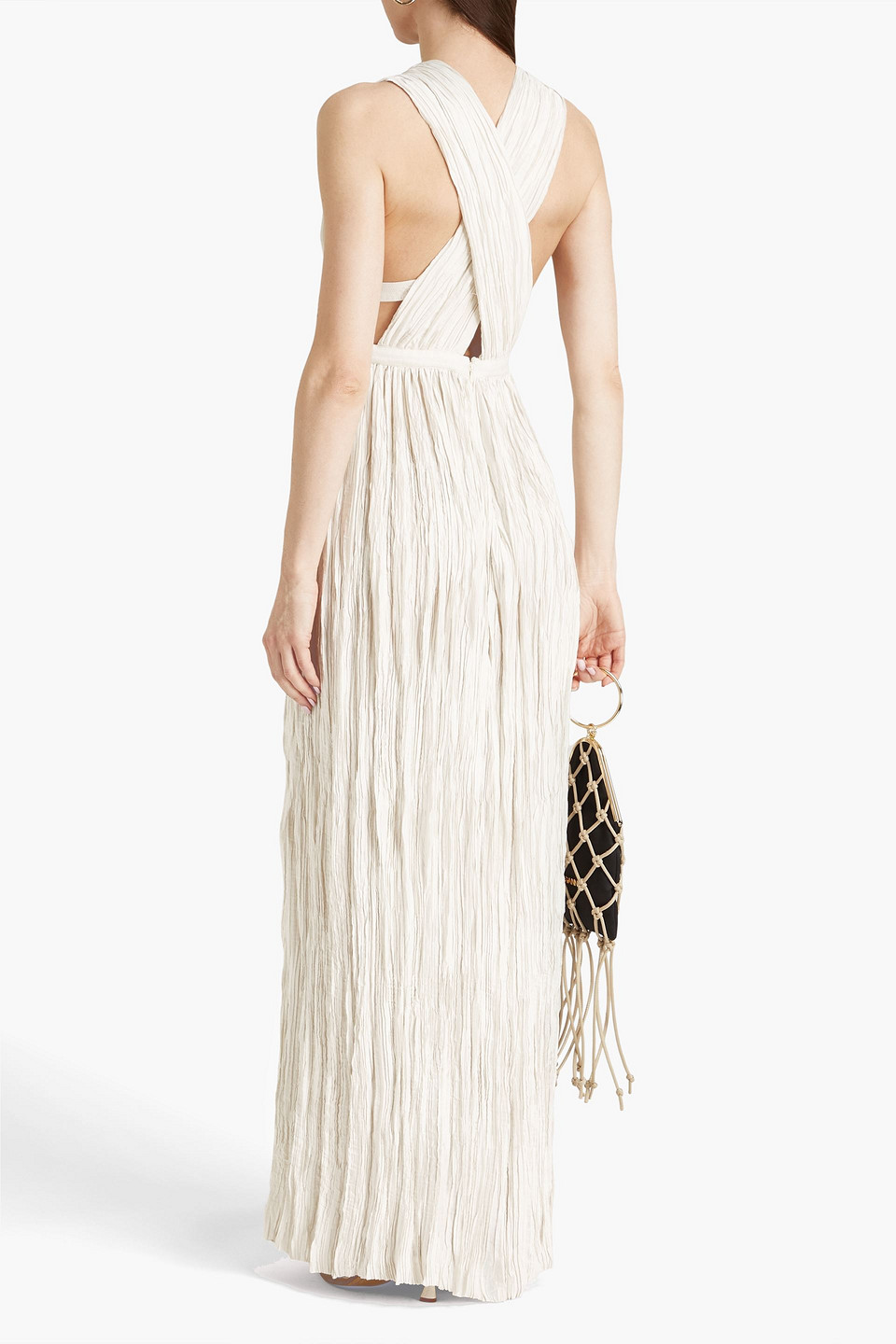 Ulla Johnson Mona Pleated Satin Cross-back Gown In Off-white