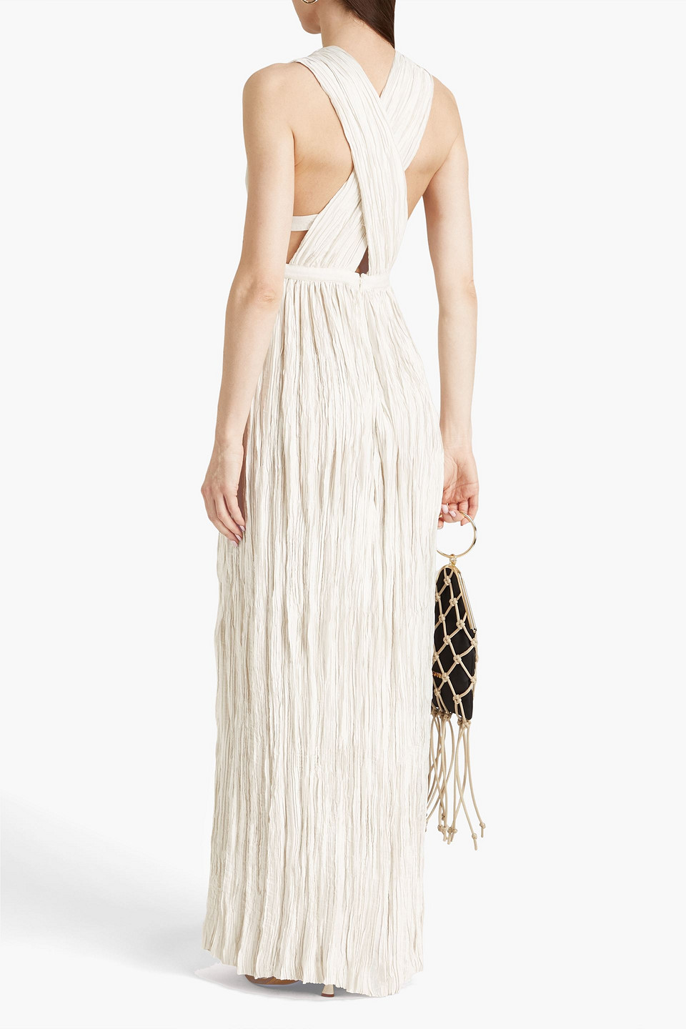 Shop Ulla Johnson Mona Plissé-satin Gown In Off-white