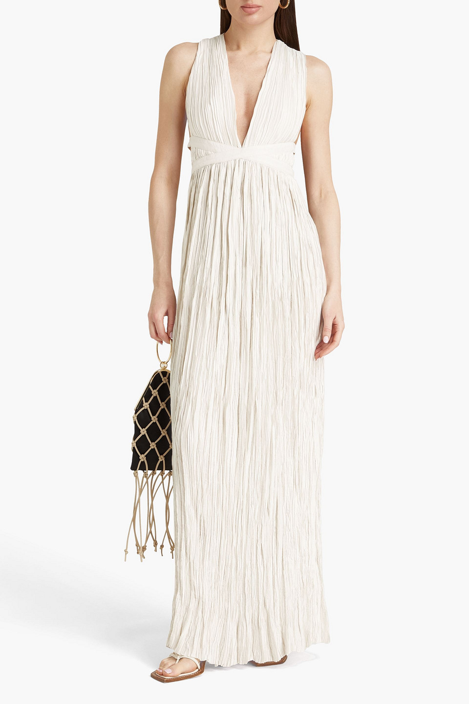 Ulla Johnson Mona Pleated Satin Cross-back Gown In Off-white