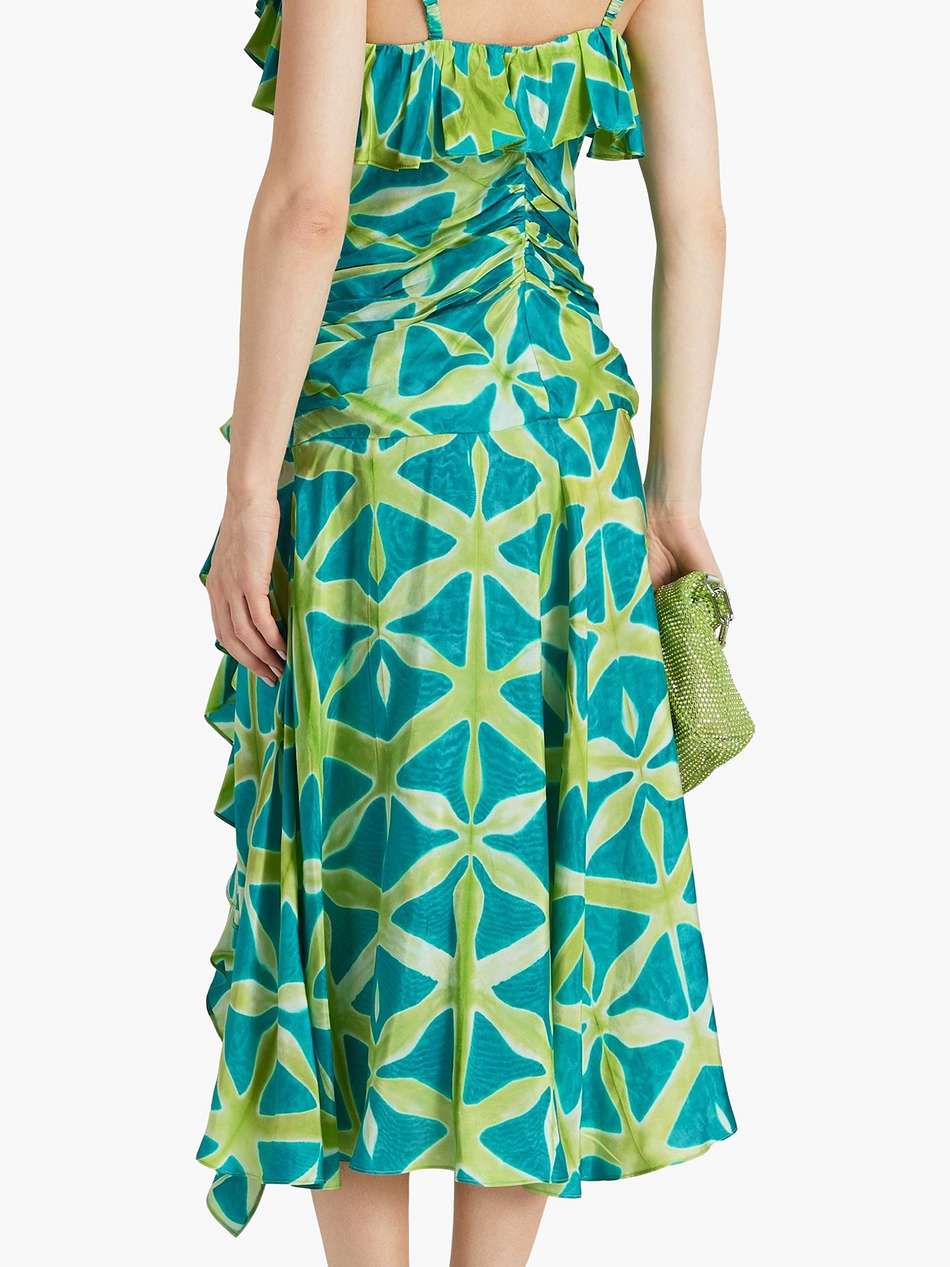 zoya ruffled printed silk-satin midi dress